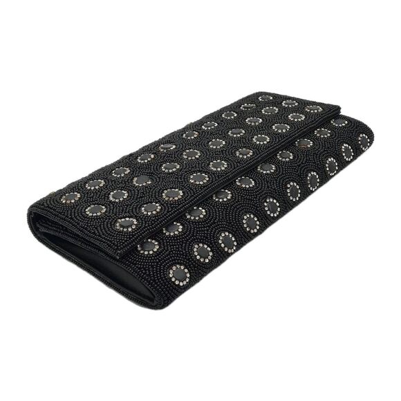 Deepa Gurnani Pattern Handmade Bead/Crystal Evening Bag Clutch Black NEW FLAWS - Picture 5 of 15